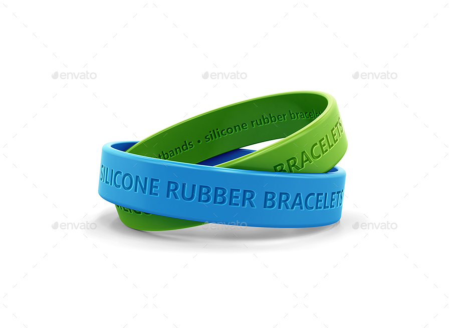 Silicone Rubber Bracelets And Wristbands Packaging MockUp, Graphics